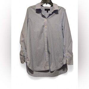 Banana Republic Blue and white striped button-up boyfriend tunic shirt. Large